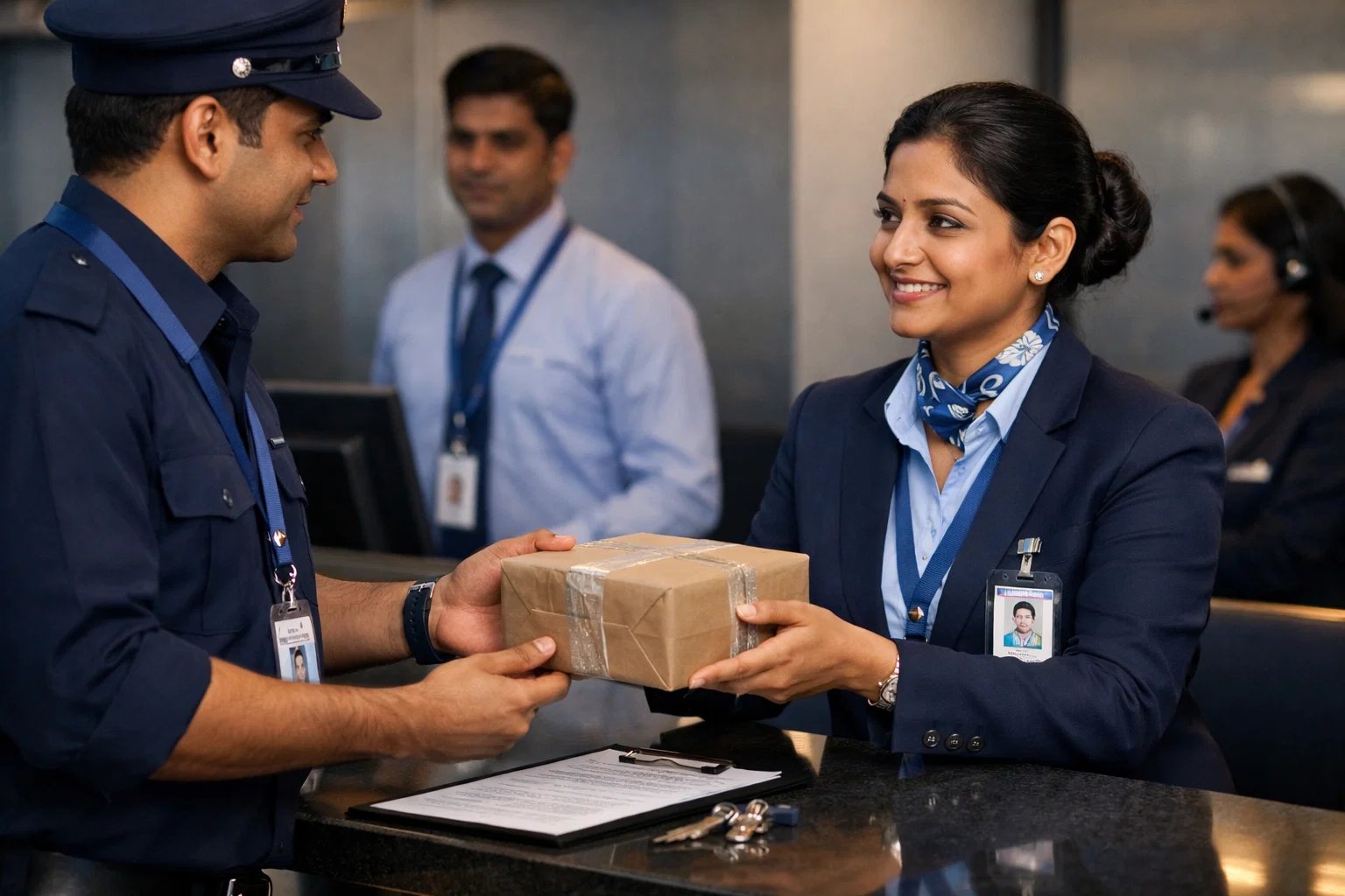 BCAS Security Cleared Staff handling verified airport pickup for lost and found items