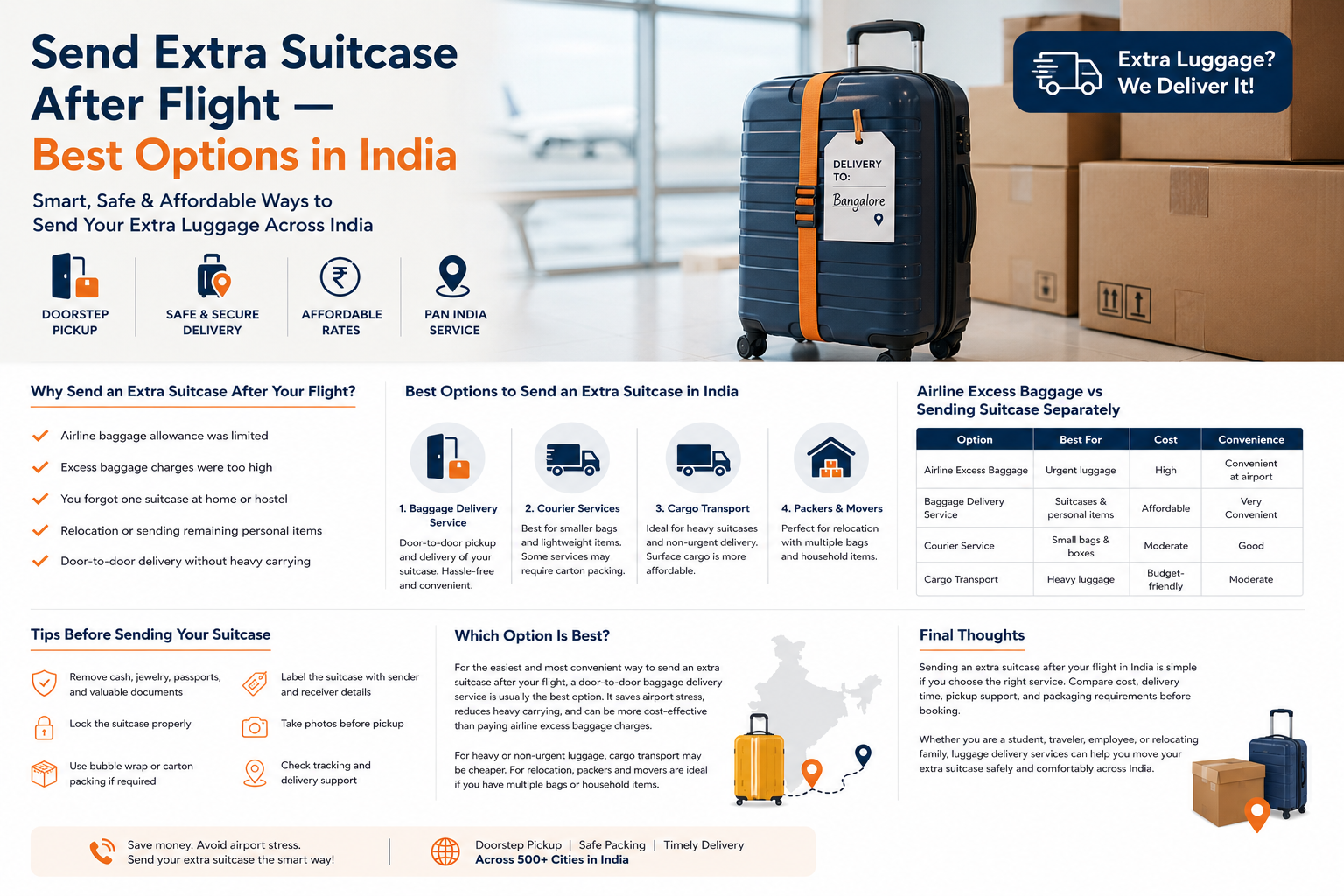 Extra suitcase packed for delivery after flight in India