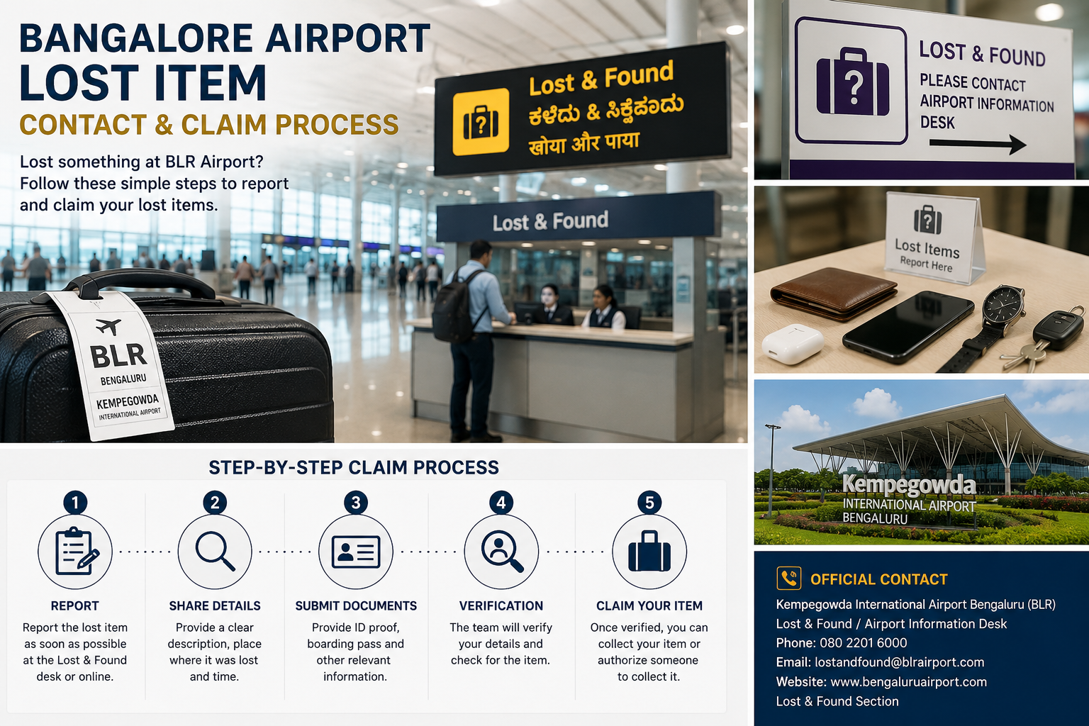Bangalore Airport lost and found counter with passenger luggage