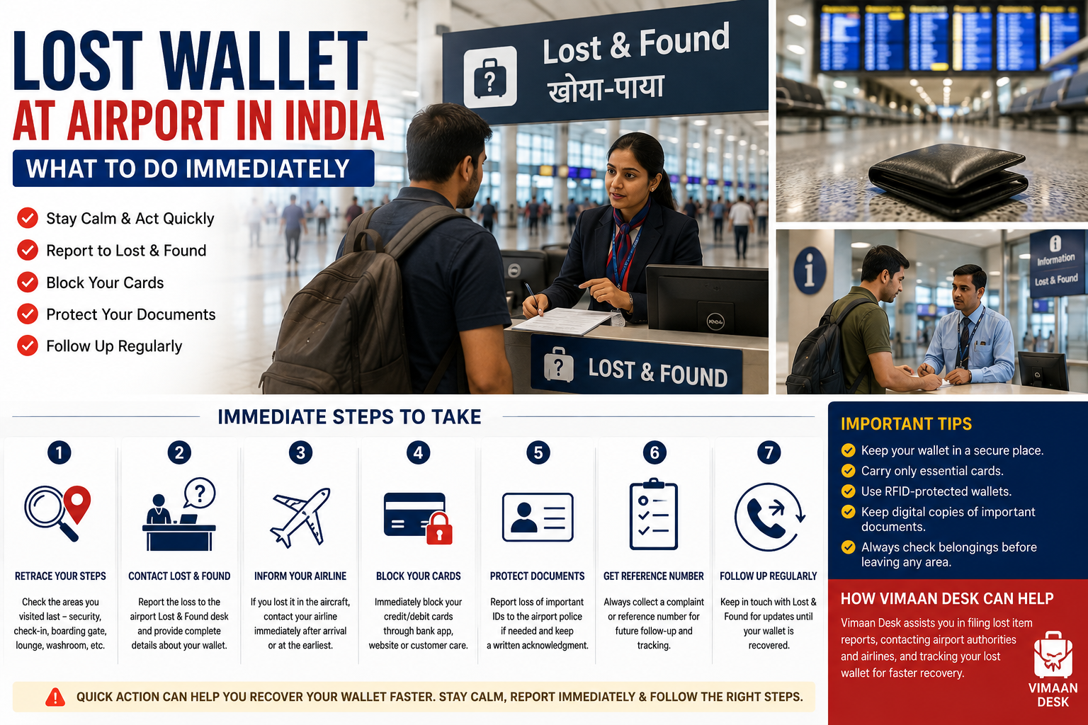 Passenger reporting a lost wallet at Indian airport lost and found counter